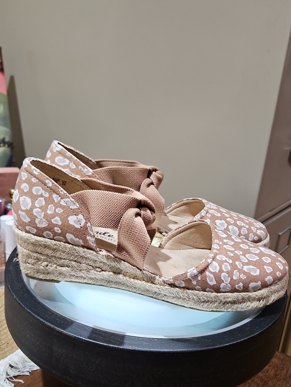 Life Stride Taupe Leopard Espadrille Wedge Flats
